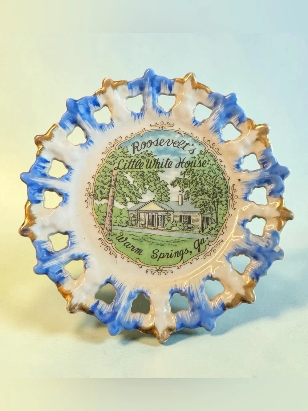 Decorative Porcelain Plate - Blue, Gold & White